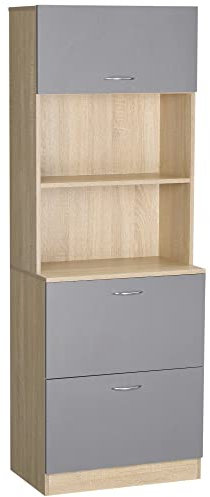 HOMCOM Küchenbuffet Küchenschrank Multi-Ordner 2 Schubladen 1 Schrank + große Platte 60 x 38 x 168 cm MDF grau