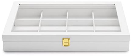 Papten Bandeja apilable para joyas con tapa de piel, color blanco, organizador de joyas, cajón, 12 compartimentos para collar y anillos