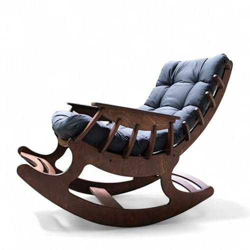 Wood Spark Relaxsessel Schaukelstuhl für Garten & Balkon – Holz-Gartenmöbel Set – Schaukelsessel mit Holzoptik in Wenge & Matratze in Graphit – Bequemer Relaxsessel – Balkonmöbel