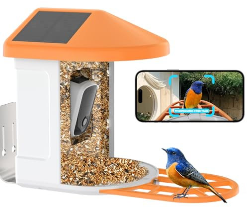 Smart Bird Feeder Camera - 1080P HD Bird Feeder with Camera, Auto-Identifies 11000+ Birds & Collects Fun Clips, Solar-Powered Bird Box Camera, IP65 Waterproof for Bird Lovers.