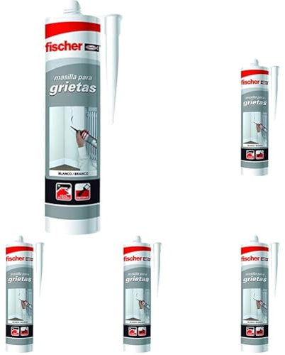 fischer - Mastic acrylique blanc pour combler les fissures, réparations en intérieur, peint, lavable à l'eau, grande adhérence multi-matériaux et facile à appliquer (300 ml) - Blanc (Lot de 5)