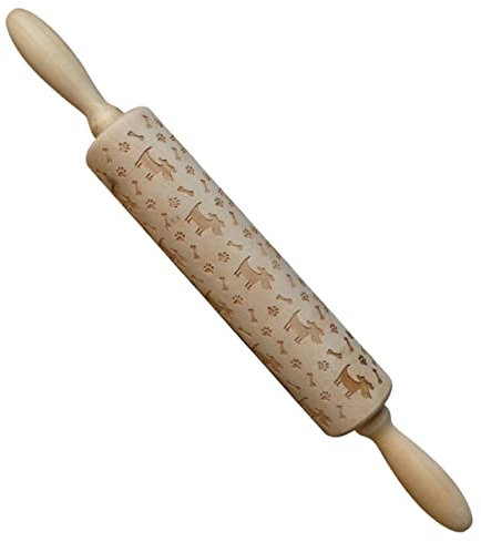 SECFOU Holz-nudelholz Mit Hund-muster Rutschfester Griff Langlebiges Backzubehör Für Kekse Teig Pasta Pizza Geschenk Für Bäcker Und Heimgebrauch