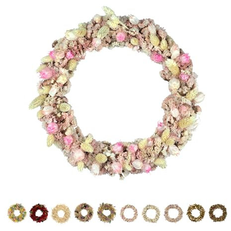 PHILARO Trockenblumenkranz Slim Rosa Ø 29cm - kein Plastik I Trockenblumen Premium Qualität aus Europa - Türkranz - Tischkranz - Wandkranz - Trockenblumenkranz