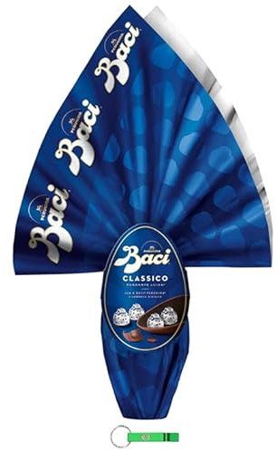 BACI PERUGINA Schokoladenei Uovo Classico Extra Dunkles Schokoladen-Osterei mit Überraschung und 4 Pralinen 265g + Beni Culinari Kostenloser Schlüsselanhänger