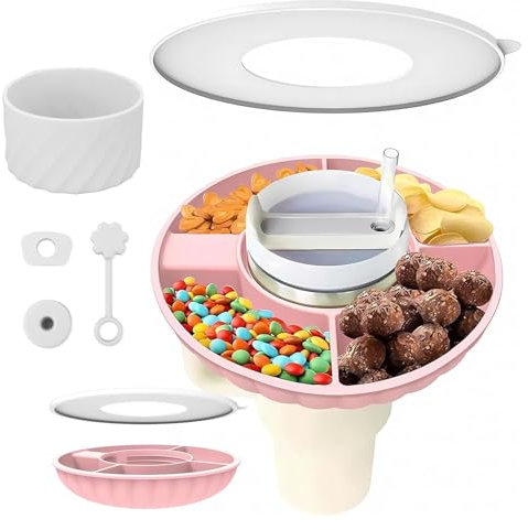 Snack Tray with Lid for Stanley Cup 40 oz, Snack Bowl Tumbler with 4 Compartments, Reusable Snacks Ring with Leak-Proof Plugs & CupBoot, Stanley Cup Accessories for Cinema Movie Theater Popcorn Party