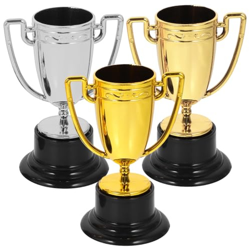 GALPADA 3 Pezzi Trofei Piccole Coppe di Plastica Oro Argento Bronzo Galvanizzato Prezzo Sport Trofeo Premio per Bambini Concorsi Asilo