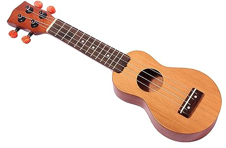 Kleiner Taschen Ukulele mit 4 Saiten und Schallloch, Braun für Kinder | Holz, Traditionelle Form, Griffbrett und Steg, Voller Klang, Einführung in Musik