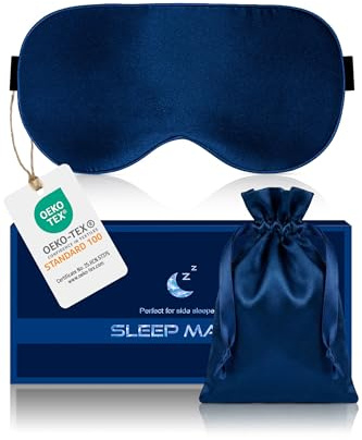 Aosun Antifaz de seda para dormir de lado, 100 % seda de morera orgánica, 100 % gafas de dormir con banda ajustable para mujeres, hombres y niños, antifaz compacto para viajes