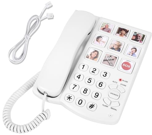 Corded Landline Phones for Seniors - Memory Phone for Dementia/Alzheimers, 9 Big Picture Buttons & One-Click Dialing - Hands-Free Calling, 110dB Loud Ringer - for Visual Hearing & Memory Impairments