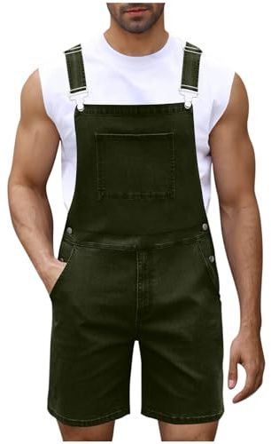 RUMAOZIA Salopette en jean pour homme - Short d'été - Combinaison en jean - Salopette cargo baggy - Pantalon de travail court - Coupe ample - Vintage - Avec poches