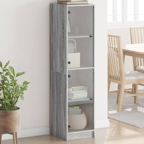 CKioict Highboard mit Glastüren Grau Sonoma gartenschrank Schrank for Innenraum Büro 35x37x142 cm