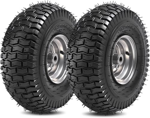 (2 Pack) RRQ 15x6.00-6nhs Lawn Mower Tires and Wheel Assembly, Replacement Riding Lawn Mower Front Tires, Compatible with John Deere Craftsman Husqvarna Lawn Mowers, 3/4 Bushings, 3 Centered Hub