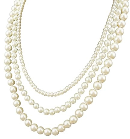 crayfomo Short Pearl Choker Necklaces for Women Layered Court Palace Necklace Prom Party Theatre Perform Costume Prop Pendant Necklace