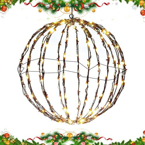Hängende LED Kugel Lichters, Ø 40 cm Outdoor Bälle Licht, wasserdichte Metall Lichterkugel, Weihnachtskugellichters, Kugelförmige Festbeleuchtung Deko Für Terrasse Garten Haus Innenhof Nacht