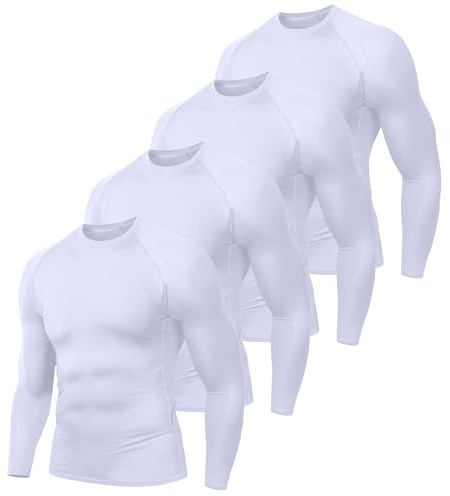 Holure Men's (Pack of 4) Cool Dry Compression Long Sleeve Sports Baselayer T-Shirts Tops 4 White 4P02-S
