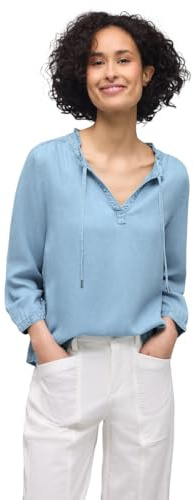 Street One Damen 3/4-Arm Bluse mit Split Neck im Denim-Look