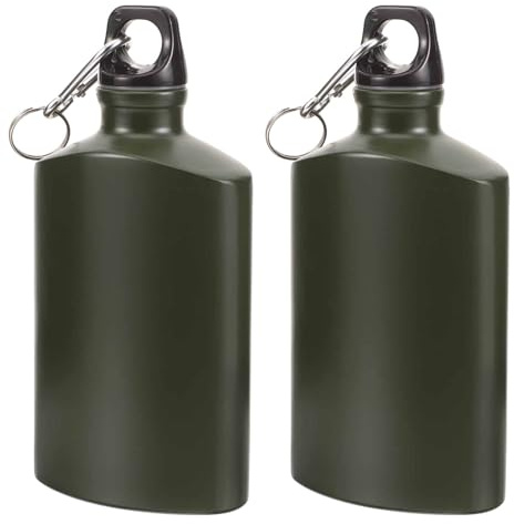 Cantimplora Militar Plana para Exterior con Gancho 2 Piezas 500 Ml | Aleación de Aluminio, Formato 17 Oz, para Senderismo y Viajes al Aire Libre