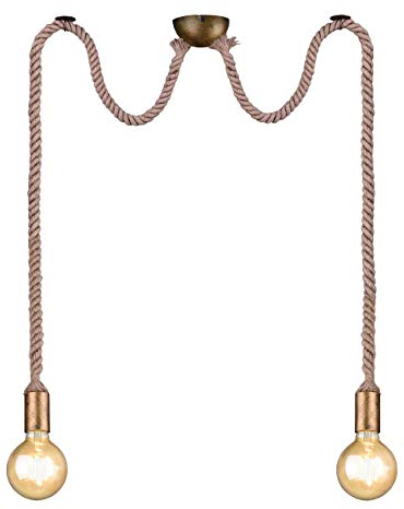 Trio Leuchten Pendelleuchte Rope 310100204, Metall Altmessing, Leinen Aufhängung, exkl. 1 x E27, Pendel 2-flammig