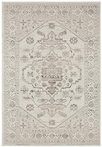 NORTHRUGS In- und Outdoor Teppich 200x290cm - Wetterfest Vintage Muster Orientalisches-Design Läufer Terrassenteppich Balkonteppich Küchenläufer Badteppich Wohnzimmerteppich Wasserfest in Creme Taupe