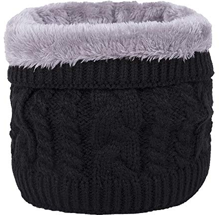 JFAN Halswärmer Nackenwärmer Fleece Innenfutter Schlauchschal Halstuch Loop Schal Multifunktionstuch Strickschal Feinstrick Winter Outdoor Motorrad Fahrrad für Damen und Herren Schwarz