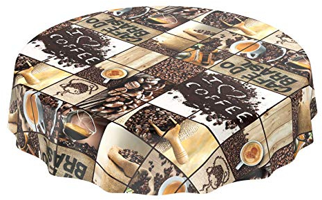 Wachstuchtischdecke abwaschbar Garten Tischdecke Wachstuch Rund Oval Eckig Indoor Outdoor Kaffee Braun Rund 140cm