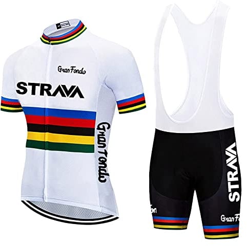 Fahrradtrikot für Herren, Set mit Trägerhose, Sommer-Mountainbike-Anzug, UV-Schutz, Weiß, Größe L