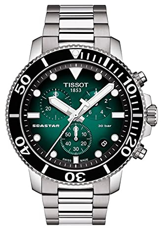 Tissot Men's Chronograph Seastar 1000 Watch Green Background Steel T120.417.11.091.01