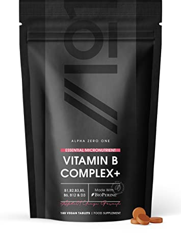 Vitamin B Complex - All Eight B Vitamins for Energy Support – 180 Vegan Capsules - B1,B2,B3,B5,B6,B12 & D3 - Resealable and Recyclable Pouch by Alpha01