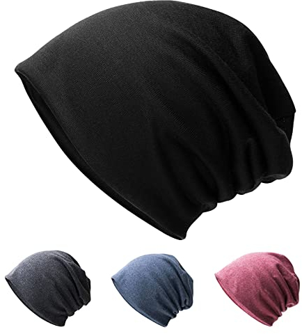 Hurinan Unisex Slouch Beanie Hat Jersey Beanie Skull Cap Classic Baggy Hat Lightweight and Soft Knitted Cotton Hat Headwear for Men Women (Black)
