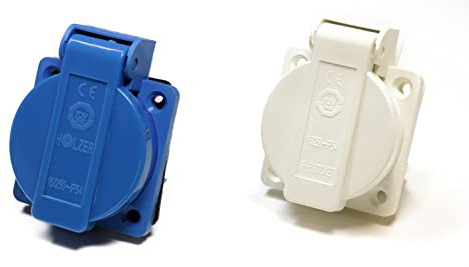8 Stück/Einbausteckdose Schuko Steckdose 16A mit IP54 / + Flansch Dichtung (4x Blau / 4x Weiss)