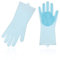 Vgo... Gants éponge de menage vaiselle, gants cuisine nettoyage réutilisables, brosse en silicone, gants de récurage, résistants à la chaleur (SI2142,Bleu,9/L,1Paire)