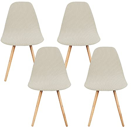 Schalenstuhl Bezug,Stuhlhussen 6er Set,Strech Jacquard Esszimmerstühle Stuhlbezug,Abnehmbare Waschbar Spannbezug,Universal Stuhlabdeckung für Wohnzimmer Hochzeit Büro Bankette Partys Deko(beige)