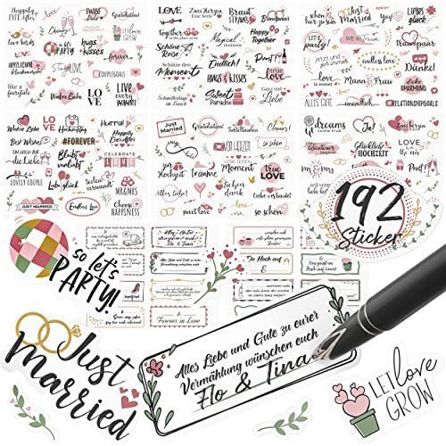 WEIDEBACH® Bezaubernde Sticker für Hochzeit und Liebe - 192 Aufkleber, 16 Beschriftbare für Gästebuch/Fotoalbum - Love Sticker Set
