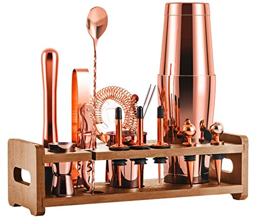 SOING Mixology 24-Piece Bartender Kit,Perfect Home Cocktail Shaker Set for Drink Mixing,Stainless Steel Bar Tools with Stand,Velvet Carry Bag & Recipes Cards Included