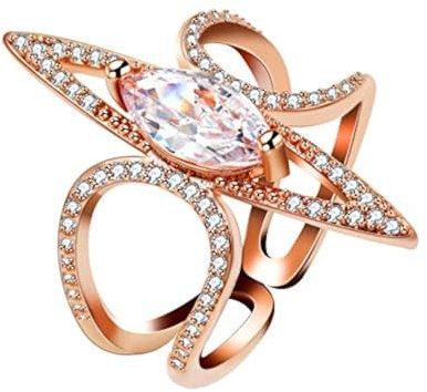 Uloveido Y857 Bague ouverte réglable en plaqué platine avec zircone cubique Taille marquise, Métal, Oxyde de Zirconium