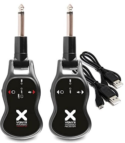Vonyx WGS20 Système Guitare sans Fil UHF - Prise Jack 6,35mm, Transmission jusqu’à 20m, Charge via Micro USB, 6h d'Autonomie, Idéal pour les Guitaristes pour Gagner de l'Espace