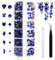 Yatinkim 810pcs Blue Nails Rhinestones for Crafts Nail Art Gems Crystal Charms Flatback Diamond Design Makeup Teeth Embellishments Shoes Wax Pencil