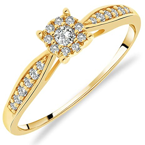 Damenring aus Gelbgold 375/1000, mit 22 weißen Diamanten, 60, Metall, Weißer Diamant