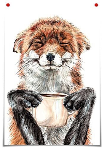 JIUJIUJIU Comic-Stil Wandkunst Malerei Kaffee trinken Fuchs Drucke & Poster Leinwand Drucke Kunstwerke für Wohnzimmer Home Deco Fd9b9fc, 60 * 90cm, ungerahmt