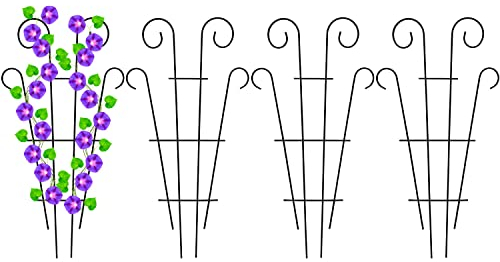 Feizeisun Plant Supports for Garden, 4 Pack 60cm High Strong Metal Fan Trellis for Climbing Plants in Pots Indoor, Plastic Coated Steel Outdoor Decorative Plant Peony Support, Black (Wave Shape)