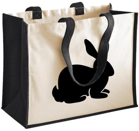 Huuraa Jutetasche Hase Kaninchen Silhouette Geschenk | Großer Shopper 21 Liter Juteshopper Black Tasche aus Jute und Baumwolle Einkaufstasche Geschenkidee Tragetasche mit Motiv