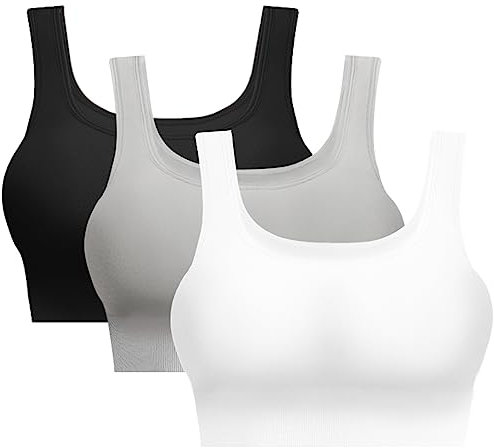 SIMIYA Sports Bra Women Seamless Crop Bra Top Comfort Bra with Removable Pads - Perfect for Everyday Wear(02style-Black+White+Grey,L)