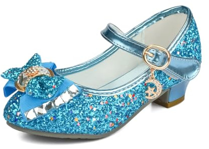 TRIWORIAE Prinzessin Schuhe Mädchen Glitzer Pailletten Kinder Stöckelschuhe mit Absatz Klettverschluss Festliche Schuhe für Party Hochzeit Cosplay