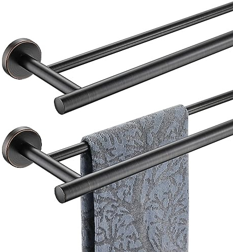 JQK Doppel-Handtuchstange, Öl-geriebenes Bronze-Finish, 68,6 cm, 304 Edelstahl, Materialstärke 0,8 mm, Handtuchhalter für Badezimmer, Wandmontage, nutzbare Länge 61 cm, 2er-Pack, TB100L24-ORB-P2