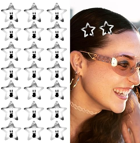Amaxiu Stern Haarspangen, 50 Stück 3,1 cm silberne Metall Haarspangen mit Druckknöpfen rutschfeste Kopfbedeckungen niedliche kleine Haar Accessoires für Frauen Mädchen Geburtstagsfeier Alltag