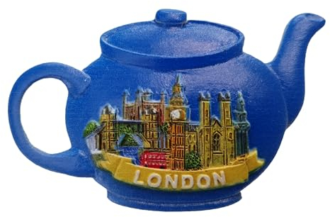 London Teapot Magnet - Blue Tea Pot Shape with UK Landmarks