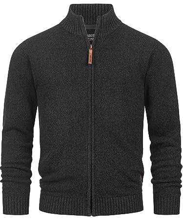 Indicode Herren INLut Strickjacke mit Stehkragen und Reißverschluss | Cardigan Feinstrickjacke für Männer Raven, S