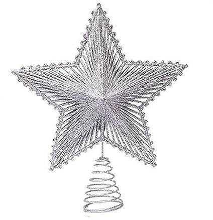 JUOPZKENN Puntale per Albero con Pentagramma Stella di Natale Puntale per Albero di Natale Traforato Progettato Cima Dell'albero a Stella 3D per Matrimonio Natale Fiocco di Neve Puntale per(Argento)