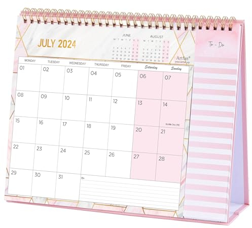 Tischkalender 2025–2026 – Kalender 2025–2026 UK von Juli 2025 bis Dezember 2026, 18-Monats-Schreibtischkalender 2025–2026 UK mit To-Do-Liste, 26,7 x 21,8 x 7,8 cm, Rosa