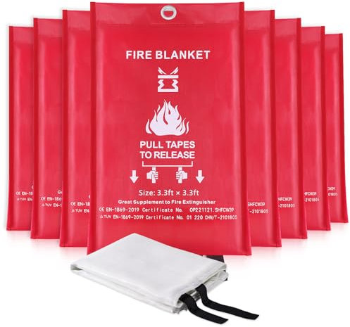 KITOSUN Löschdecke Küche Feuerlöschdecke - Glasfaser Brandschutzdecke Feuerlöscher für Haushalt Fettbrände Fettbrand Büros Garagen Schweißwerkstätten Auto Einfach Effizient 1M Lager (8Stück-1M)